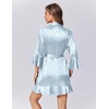 image:imageEkouaer Womens Satin Robe Short Ruffle Hem Silky Robes Lightweight Kimono Brides Bathrobes Sleepwear XSXXLWhite  Blue Leopard