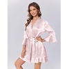image:imageEkouaer Womens Satin Robe Short Ruffle Hem Silky Robes Lightweight Kimono Brides Bathrobes Sleepwear XSXXLWhite  Pink Leopard