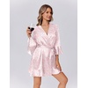 image:imageEkouaer Womens Satin Robe Short Ruffle Hem Silky Robes Lightweight Kimono Brides Bathrobes Sleepwear XSXXLWhite  Pink Leopard