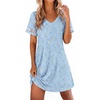 image:imageEkouaer Cotton Nightgowns for Women Short Sleeve Sleep Shirts TShirt Dress V Neck Nightshirt S3XLBlue Floral