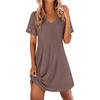 image:imageEkouaer Cotton Nightgowns for Women Short Sleeve Sleep Shirts TShirt Dress V Neck Nightshirt S3XLBrown
