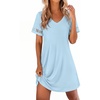 image:imageEkouaer Cotton Nightgowns for Women Short Sleeve Sleep Shirts TShirt Dress V Neck Nightshirt S3XLLight Blue