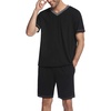 image:imageEkouaer Mens Pajama Set Short Sleeve V Neck 2 Piece Nightwear Shorts With Pockets Summer Sleepwear PJS for MenBlack