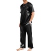 image:imageEkouaer Mens Silk Satin Pajama Set Short Sleeve Sleepwear Silky Loungewear with Long PantsBlack
