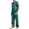 image:imageEkouaer Mens Silk Satin Pajama Set Short Sleeve Sleepwear Silky Loungewear with Long PantsDark Green