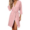 image:imageEkouaer Robes for Women Ribbed Knit Bathrobe Soft Lightweight Knee Length Kimono Robe Ladies Sleepwear with Pockets SXXLDark Pink