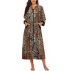 image:imageEkouaer Robes for Women Velour Zipper Robe 34 Sleeves Housecoat Full Length Loungewear Long Bathrobe with PocketsVelourleopard Print