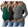 image:imageEkouaer Womens Maternity Shirts Long Sleeve 3 Packs Pregnancy VNeck Clothes Side Ruched Blouse Tops for Mama SXXLDark GreenBlackDark Grey
