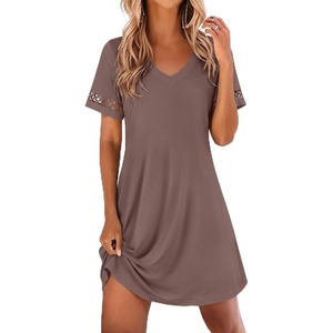 image:imageEkouaer Cotton Nightgowns for Women Short Sleeve Sleep Shirts TShirt Dress V Neck Nightshirt S3XLBrown