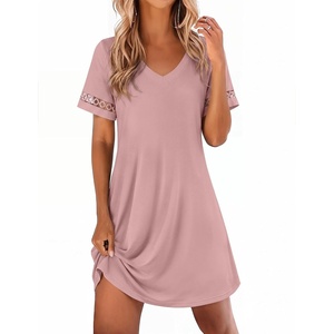 image:imageEkouaer Cotton Nightgowns for Women Short Sleeve Sleep Shirts TShirt Dress V Neck Nightshirt S3XLDusty Pink