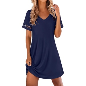 image:imageEkouaer Cotton Nightgowns for Women Short Sleeve Sleep Shirts TShirt Dress V Neck Nightshirt S3XLNavy Blue