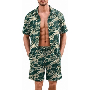 image:imageEkouaer Mens Hawaiian Shirt and Shorts Sets 2 Piece Beach Outfits Button Down Summer Pajamas Set Vacation Lounge Sets XSXXLCoconut Tree  Blue Green