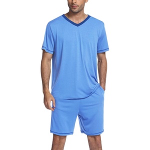 image:imageEkouaer Mens Pajama Set Short Sleeve V Neck 2 Piece Nightwear Shorts With Pockets Summer Sleepwear PJS for MenLight Blue