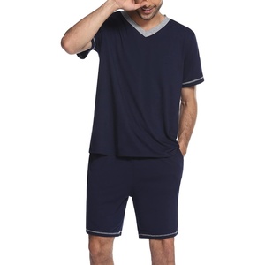 image:imageEkouaer Mens Pajama Set Short Sleeve V Neck 2 Piece Nightwear Shorts With Pockets Summer Sleepwear PJS for MenNavy Blue