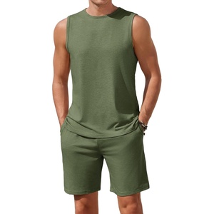 image:imageEkouaer Mens Pajamas Set Workout Tank Top Pjs Sets with Shorts 2 Piece Soft Sleeveless Casual Sleep Shirts Loungewear SXXLArmy Green