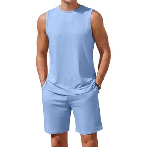 image:imageEkouaer Mens Pajamas Set Workout Tank Top Pjs Sets with Shorts 2 Piece Soft Sleeveless Casual Sleep Shirts Loungewear SXXLClear Blue
