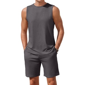 image:imageEkouaer Mens Pajamas Set Workout Tank Top Pjs Sets with Shorts 2 Piece Soft Sleeveless Casual Sleep Shirts Loungewear SXXLDark Flower Grey