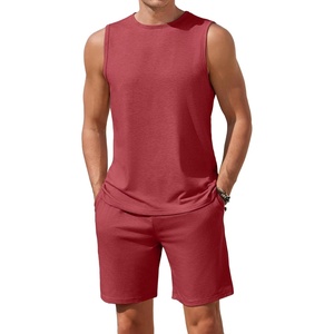 image:imageEkouaer Mens Pajamas Set Workout Tank Top Pjs Sets with Shorts 2 Piece Soft Sleeveless Casual Sleep Shirts Loungewear SXXLDark Red