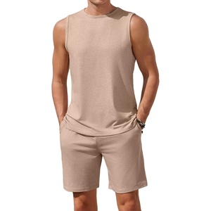 image:imageEkouaer Mens Pajamas Set Workout Tank Top Pjs Sets with Shorts 2 Piece Soft Sleeveless Casual Sleep Shirts Loungewear SXXLKhaki
