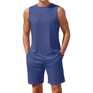 image:imageEkouaer Mens Pajamas Set Workout Tank Top Pjs Sets with Shorts 2 Piece Soft Sleeveless Casual Sleep Shirts Loungewear SXXLNavy Blue