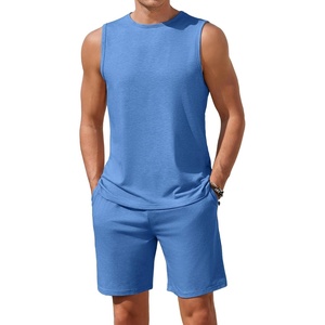 image:imageEkouaer Mens Pajamas Set Workout Tank Top Pjs Sets with Shorts 2 Piece Soft Sleeveless Casual Sleep Shirts Loungewear SXXLPeacock Blue