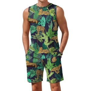 image:imageEkouaer Mens Pajamas Set Workout Tank Top Pjs Sets with Shorts 2 Piece Soft Sleeveless Casual Sleep Shirts Loungewear SXXLTropical Cheetah Print
