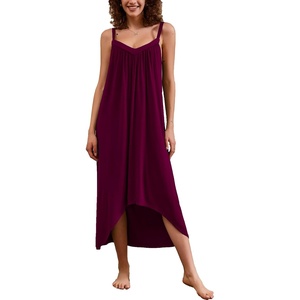 image:imageEkouaer Nightgown for Women Sleeveless Night Gown Long Sleepdress Soft Nightshirt Full Slip Nightdress Cherry Red Large