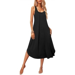 image:imageEkouaer Women Nightgowns Long Sleeveless Sleepshirt Soft Tank Sleepwear Full Slip Nightshirt Black XXL