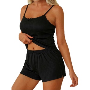 image:imageEkouaer Women Pajama Sets 2 Piece Cute Cami Sleepwear Lace Trim Pj Top Soft Summer Lounge Shorts Sexy Lingerie SXXLBlack