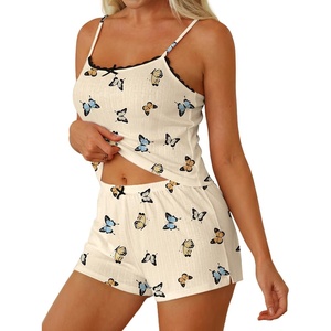 image:imageEkouaer Women Pajama Sets 2 Piece Cute Cami Sleepwear Lace Trim Pj Top Soft Summer Lounge Shorts Sexy Lingerie SXXLButterfly