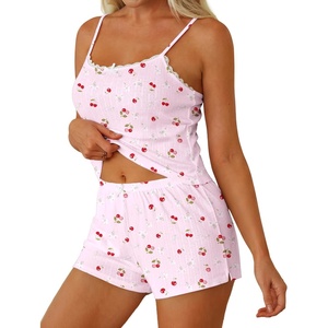 image:imageEkouaer Women Pajama Sets 2 Piece Cute Cami Sleepwear Lace Trim Pj Top Soft Summer Lounge Shorts Sexy Lingerie SXXLFlower  Cherry