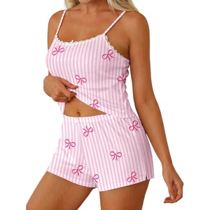 image:imageEkouaer Women Pajama Sets 2 Piece Cute Cami Sleepwear Lace Trim Pj Top Soft Summer Lounge Shorts Sexy Lingerie SXXLPink Bow