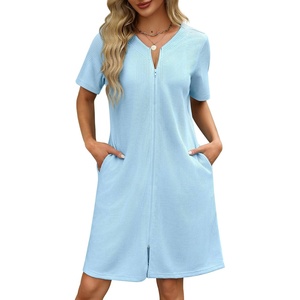 image:imageEkouaer Women Zipper Robes Waffle Short Bathrobe Lightweight House Coat with Pockets Soft Nightgown S3XLAblue