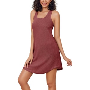 image:imageEkouaer Womens Tank Nightgowns Sleeveless Sleep Shirts Waffle Knit Chemise Racerback Sleep Dress SXXL
