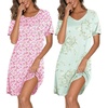 image:imageEkouaer 2 Pack Nightgowns for Women Bamboo Viscose Sleep Shirts Short Sleeve Nightshirt V neck Sleepdress Soft SleepwearFloral PinkFloral Light Green