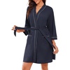 image:imageEkouaer Robes for Women Waffle Knee Length Bathrobe Lightweight Soft Sleepwear V neck 34 Casual Ladies Loungewear SXXLNavy Blue