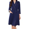 image:imageEkouaer Women Robes Shawl Collar Bathrobe Short Kimono Robe Soft Knit Bathrobes Ladies Sleepwear with Pockets Navy Blue Medium