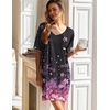 image:imageEkouaer 2 Pack Nightgowns for Women Short Sleeve Sleepshirt V Neck Nightshirt Casual Print SleepwearAblackGradient Cherry Blossoms