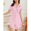 image:imageEkouaer Nightgowns for Women Button Down Sleepshirt Short Sleeve Nightshirt Boyfriend Pajamas V Neck Nightdress SXXXLPink Striped