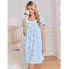 image:imageEkouaer Nightgowns for Women Cotton Night Gown Short Sleeve Sleep Shirts Button Victorian Night Dress Soft SleepwearBlue White Florals