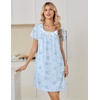 image:imageEkouaer Nightgowns for Women Cotton Night Gown Short Sleeve Sleep Shirts Button Victorian Night Dress Soft SleepwearBlue White Florals