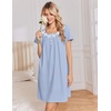 image:imageEkouaer Nightgowns for Women Cotton Night Gown Short Sleeve Sleep Shirts Button Victorian Night Dress Soft SleepwearLight Blue