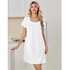 image:imageEkouaer Nightgowns for Women Cotton Night Gown Short Sleeve Sleep Shirts Button Victorian Night Dress Soft SleepwearWhite