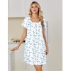 image:imageEkouaer Nightgowns for Women Cotton Night Gown Short Sleeve Sleep Shirts Button Victorian Night Dress Soft SleepwearWhite Blue Florals