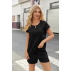 image:imageEkouaer Two Piece Sets for Women Summer Crew Neck Lounge Short Sets Cap Sleeve Drawstring Vacation Outfits with PocketBlack