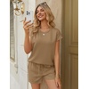image:imageEkouaer Two Piece Sets for Women Summer Crew Neck Lounge Short Sets Cap Sleeve Drawstring Vacation Outfits with PocketCamel