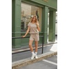 image:imageEkouaer Two Piece Sets for Women Summer Crew Neck Lounge Short Sets Cap Sleeve Drawstring Vacation Outfits with PocketDark Khaki
