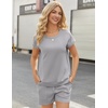 image:imageEkouaer Two Piece Sets for Women Summer Crew Neck Lounge Short Sets Cap Sleeve Drawstring Vacation Outfits with PocketGrey