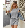 image:imageEkouaer Two Piece Sets for Women Summer Crew Neck Lounge Short Sets Cap Sleeve Drawstring Vacation Outfits with PocketGrey