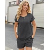 image:imageEkouaer Two Piece Sets for Women Summer Crew Neck Lounge Short Sets Cap Sleeve Drawstring Vacation Outfits with PocketHeather Charcoal